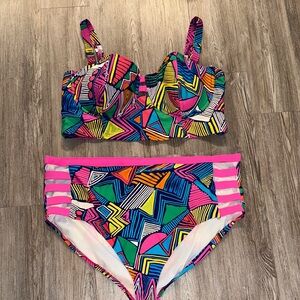 Women’s Gabi Fresh Multicolor Geometric Tankini Swim Set with cutouts